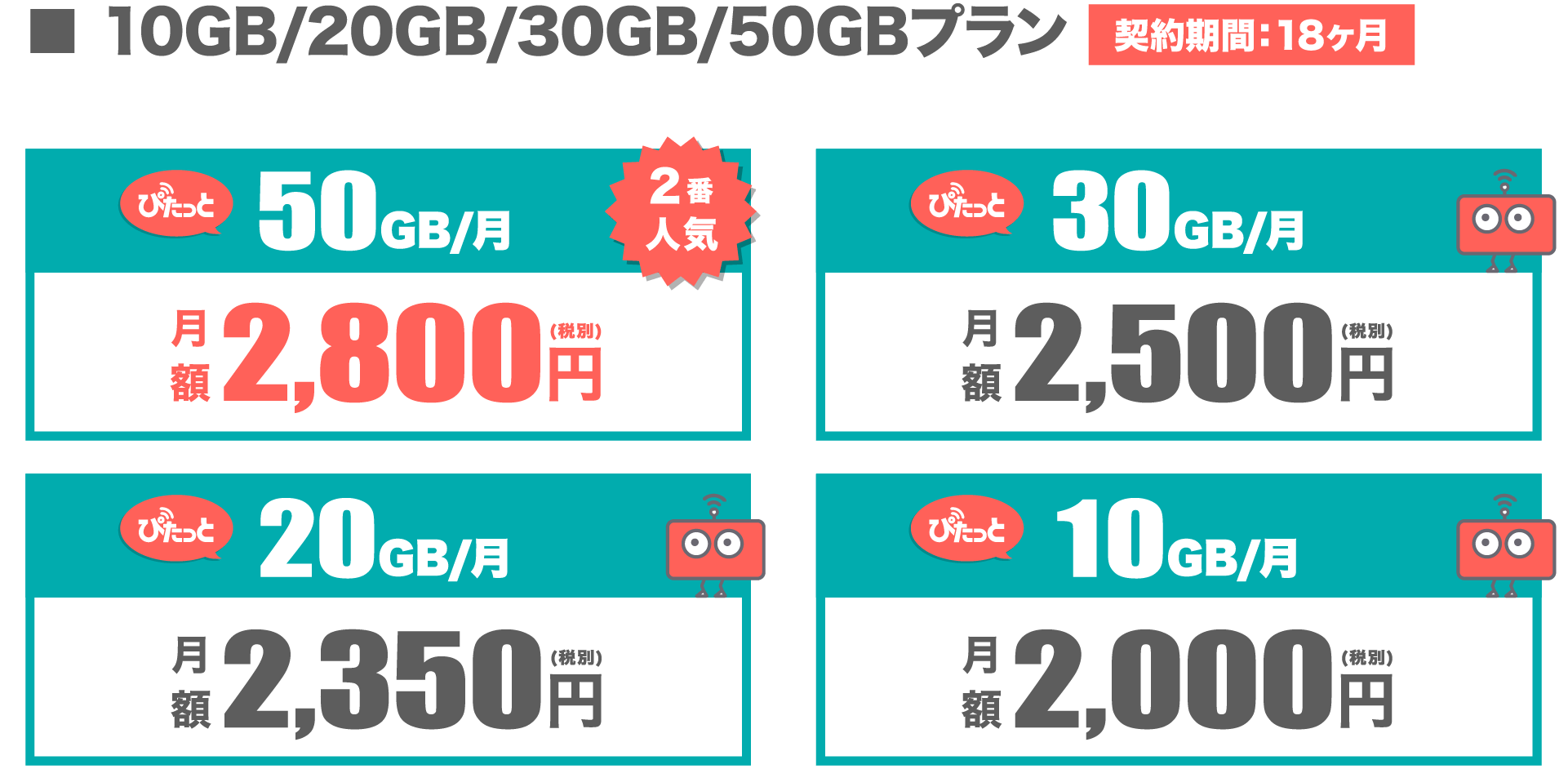 料金プラン 50GBのみ PC